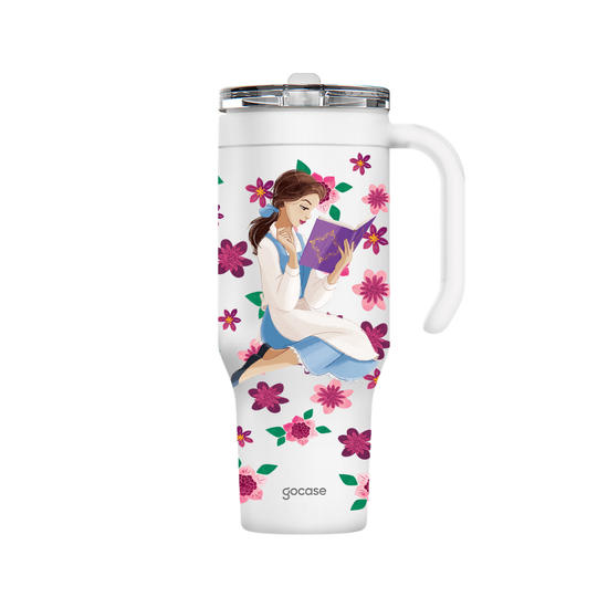 Copo Térmico Life + Ebook -  Bela - Floral e Princesas