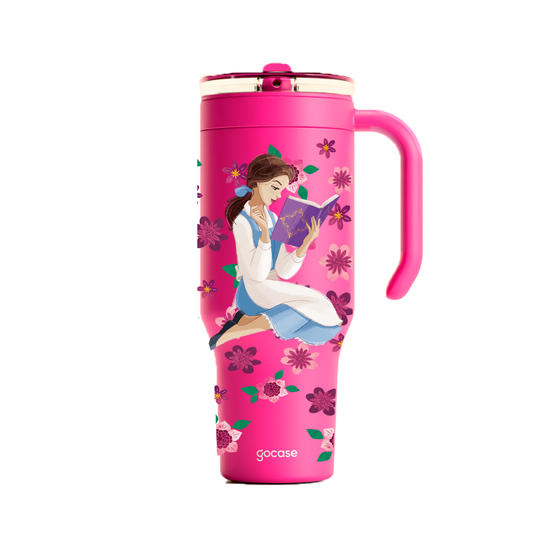 Copo Térmico Life + Ebook -  Bela - Floral e Princesas