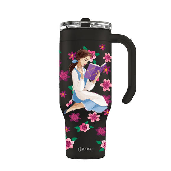 Copo Térmico Life + Ebook -  Bela - Floral e Princesas