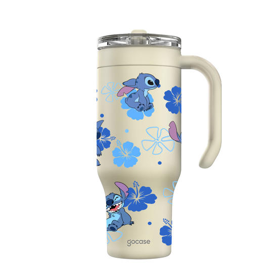 Copo Térmico Life + Ebook -  Lilo & Stitch - Flores Havaianas