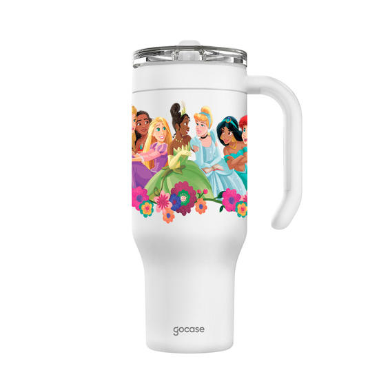 Copo Térmico Life + Ebook -  Princesas - Flores e Castelo