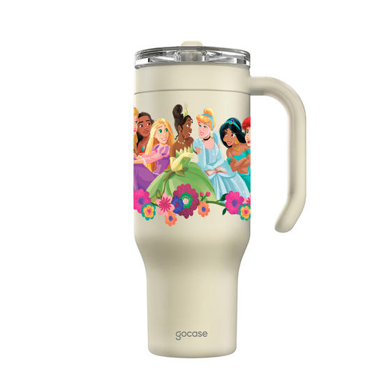 Copo Térmico Life + Ebook -  Princesas - Flores e Castelo