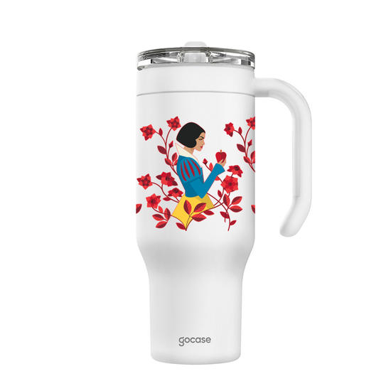 Copo Térmico Life + Ebook -  Branca de Neve - Rosas Vermelhas