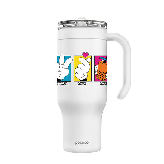 Copo Térmico Life + Ebook - Mickey & Amigos - Peace, Love & Life