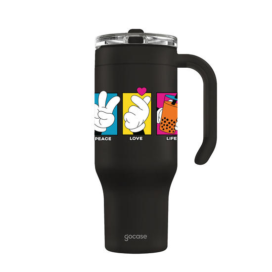 Copo Térmico Life + Ebook - Mickey & Amigos - Peace, Love & Life