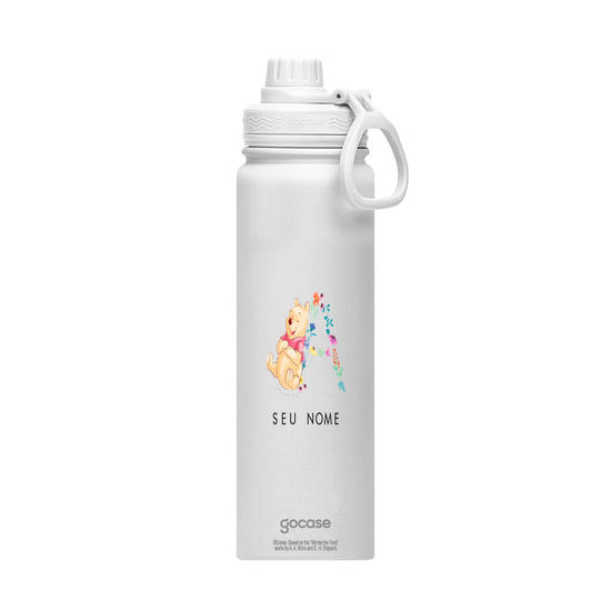 Garrafa Térmica Fresh + Ebook - Ursinho Pooh com Inicial Floral