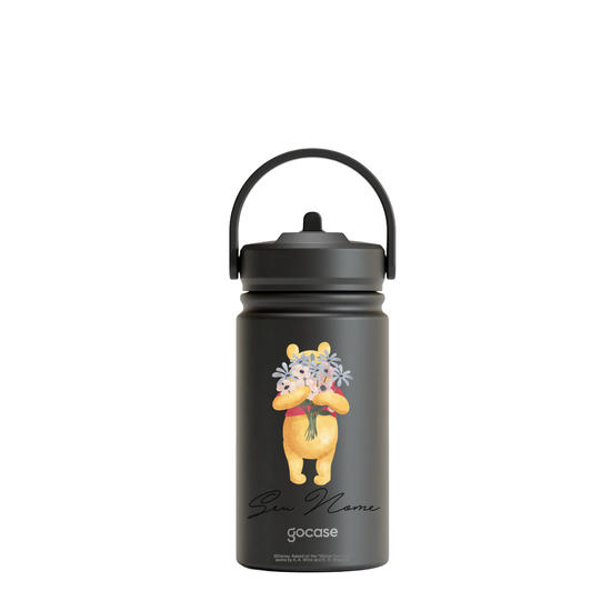Garrafa Térmica Mini + Ebook - Pooh com Buquê de Flores