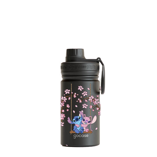 Garrafa Térmica Mini + Ebook - Stitch e Angel - Jardim
