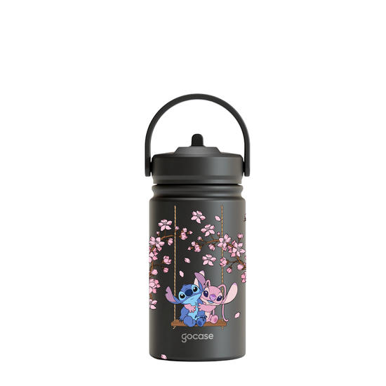 Garrafa Térmica Mini + Ebook - Stitch e Angel - Jardim