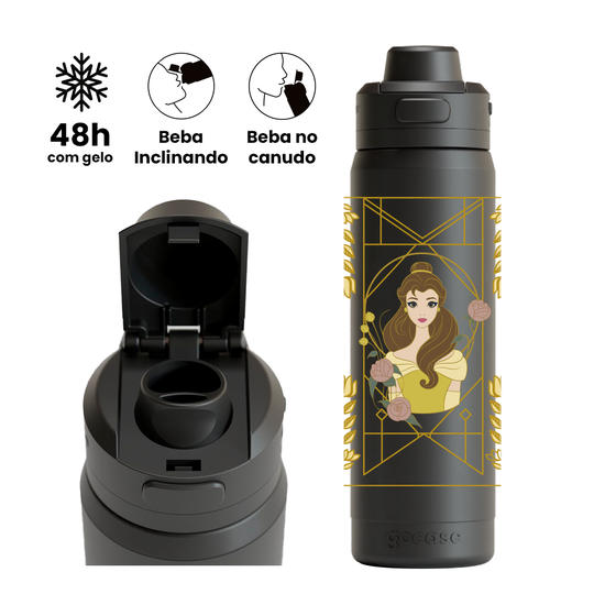 Garrafa Térmica Flip Pro - Princesas - Bela Lineart Vitral