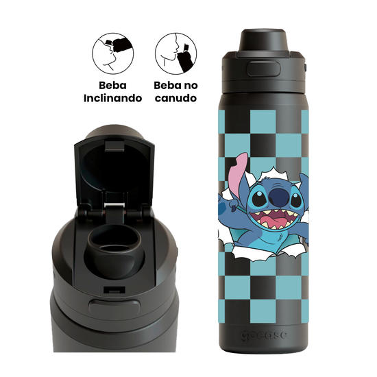 Garrafa Térmica Flip Pro - Lilo e Stitch - Xadrez com Fofura