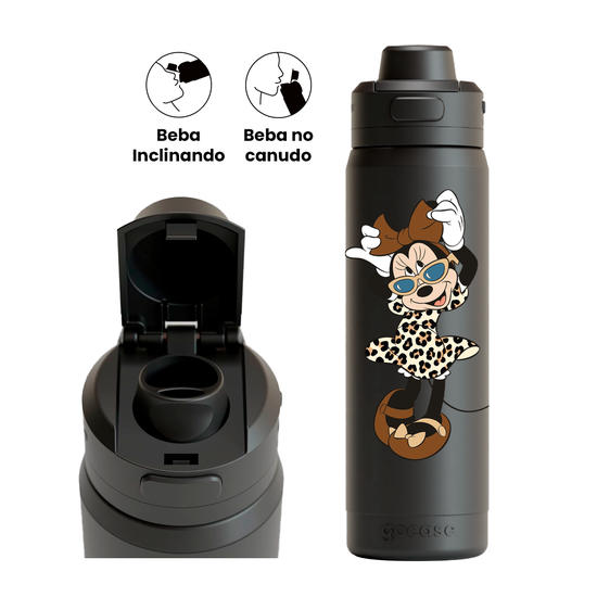 Garrafa Térmica Flip Pro + Ebook - Minnie Mouse - Fashion Animal Print