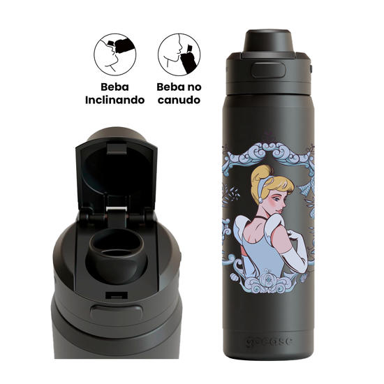 Garrafa Térmica Flip Pro + Ebook - Princesas - Delicate Cinderela