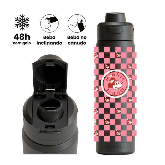 Garrafa Térmica Flip Pro - Minnie Quadriculado