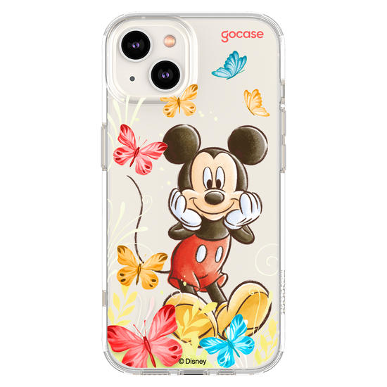 Capinha para celular Mickey & Amigos - Mickey Borboletas com Aquarela