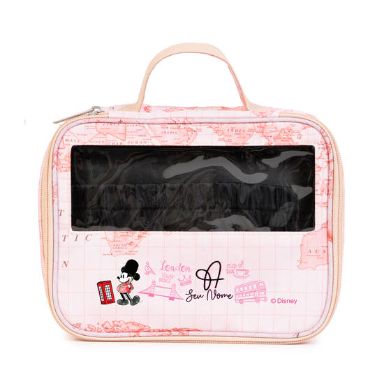 Necessaire Makeup Double - Mapa Mundi Rosa - Mickey London Necessaire Makeup Double - Mapa Mundi Rosa - Mickey London