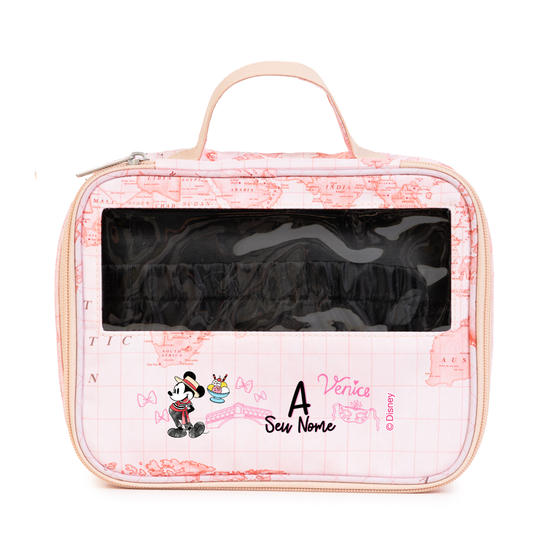  Necessaire Makeup Double - Mapa Mundi Rosa - Mickey Venice
