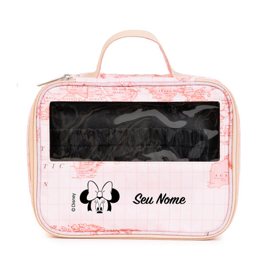  Necessaire Makeup Double - Mapa Mundi Rosa - Minnie Rostinho