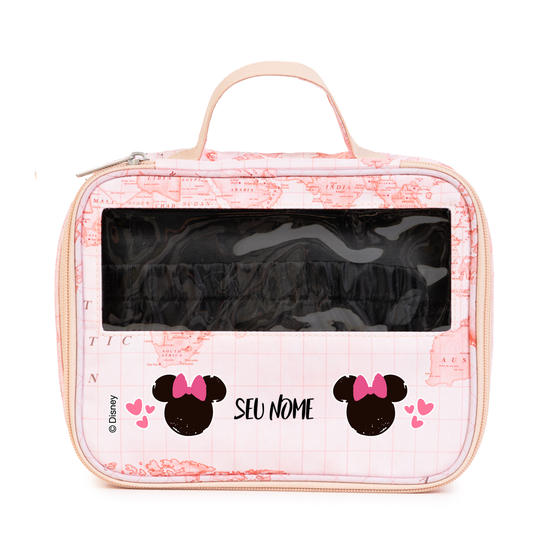  Necessaire Makeup Double - Mapa Mundi Rosa - Minnie Love