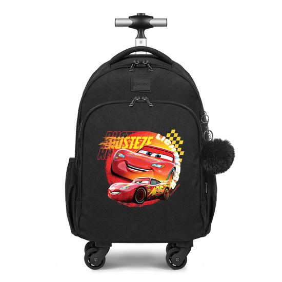 Mochila de Carrinho 4 Rodas Fun Preta - Carros - Relâmpago McQueen