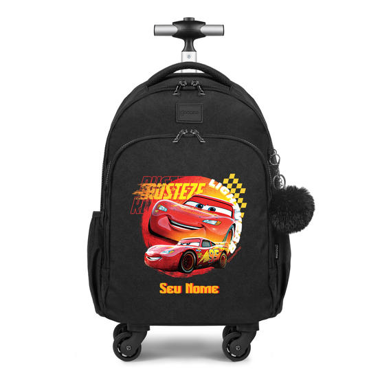 Mochila de Carrinho 4 Rodas Fun Preta - Carros - Relâmpago McQueen