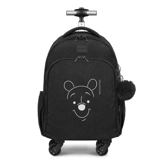 Mochila de Carrinho 4 Rodas Fun Preta - Pooh - Lineart Big Face