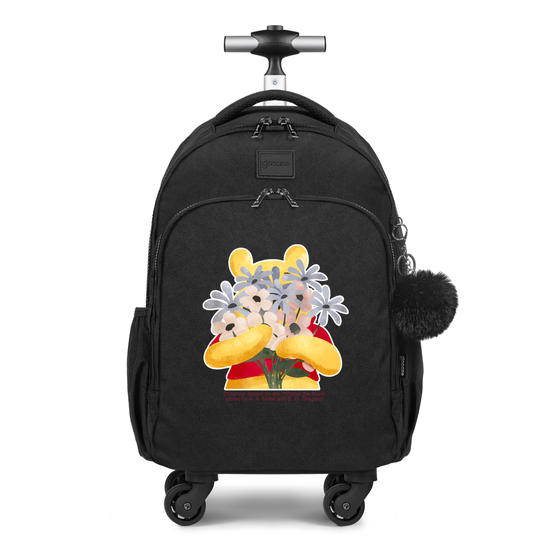 Mochila de Carrinho 4 Rodas Fun - Pooh Buquê de Flores