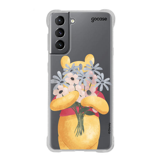 Capinha para celular Ursinho Pooh - Pooh com Buquê de Flores