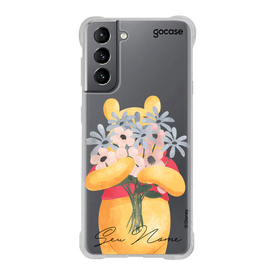 Capinha para celular Ursinho Pooh - Pooh com Buquê de Flores
