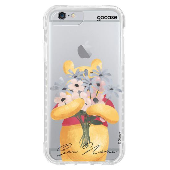 Capinha para celular Ursinho Pooh - Pooh com Buquê de Flores