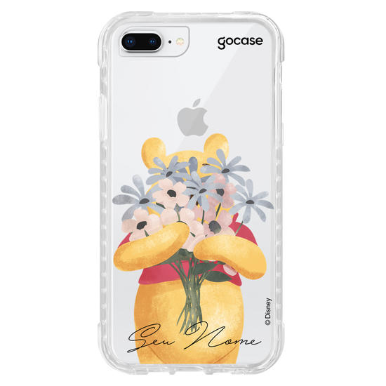 Capinha para celular Ursinho Pooh - Pooh com Buquê de Flores