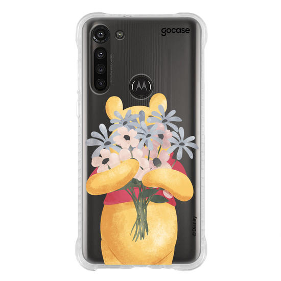 Capinha para celular Ursinho Pooh - Pooh com Buquê de Flores