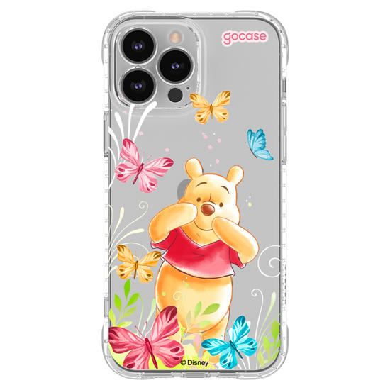 Capinha para celular Ursinho Pooh - Borboletas com Aquarela