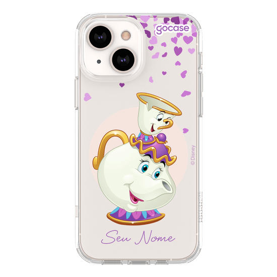 Capinha para celular Disney - Princesas - Sra Potts e Chip Corações Flutuantes