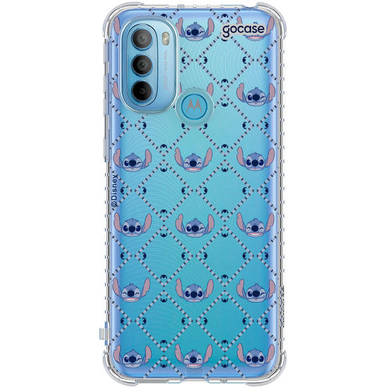 Capinha para celular Stitch - Padrão Xadrez com Iniciais