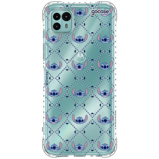 Capinha para celular Stitch - Padrão Xadrez com Iniciais
