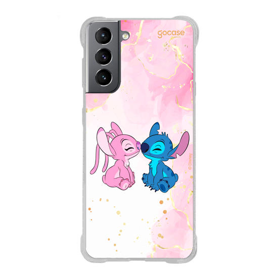 Capinha para celular  Stitch e Angel - Beijo com Aquarela