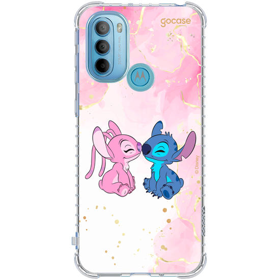 Capinha para celular  Stitch e Angel - Beijo com Aquarela