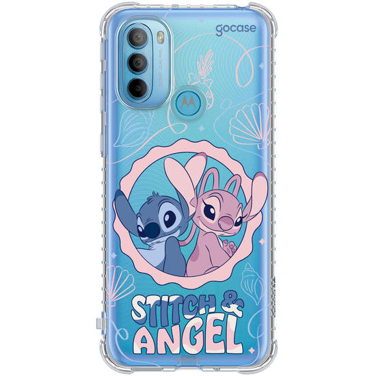 Capinha para celular  Stitch e Angel - Lines and Frame