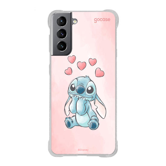 Capinha para celular  Lilo e Stitch - Corações Aquarela