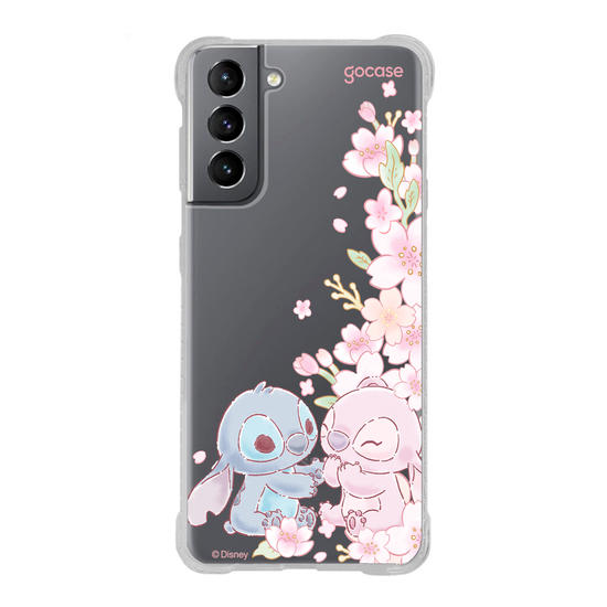 Capinha para celular  Lilo e Stitch - Stitch & Angel - Flores de Cerejeira Laterais