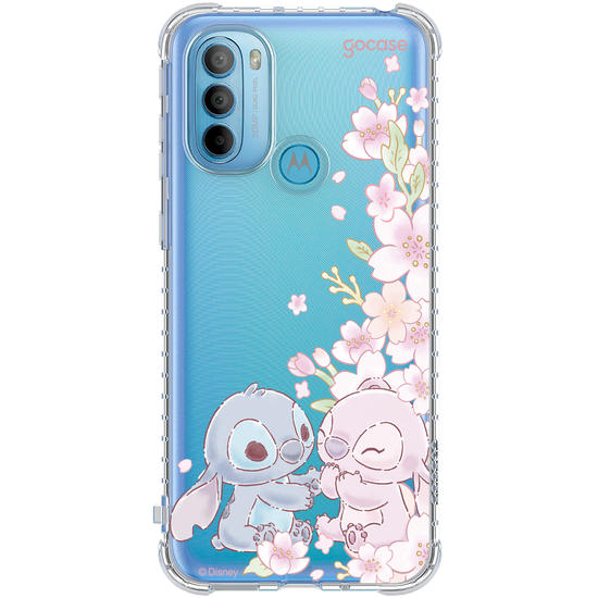 Capinha para celular  Lilo e Stitch - Stitch & Angel - Flores de Cerejeira Laterais
