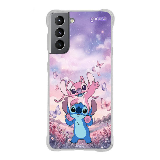 Capinha para celular  Lilo & Stitch - Stitch e Angel Campo de Borboletas