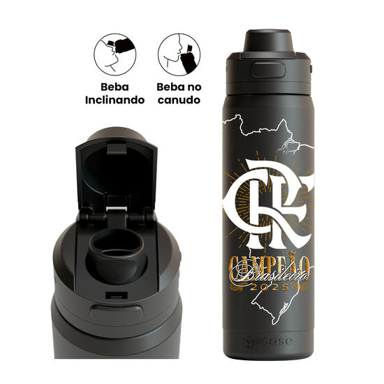 Garrafa Térmica Flip Pro + Ebook - Flamengo - Campeão Brasileiro 2025