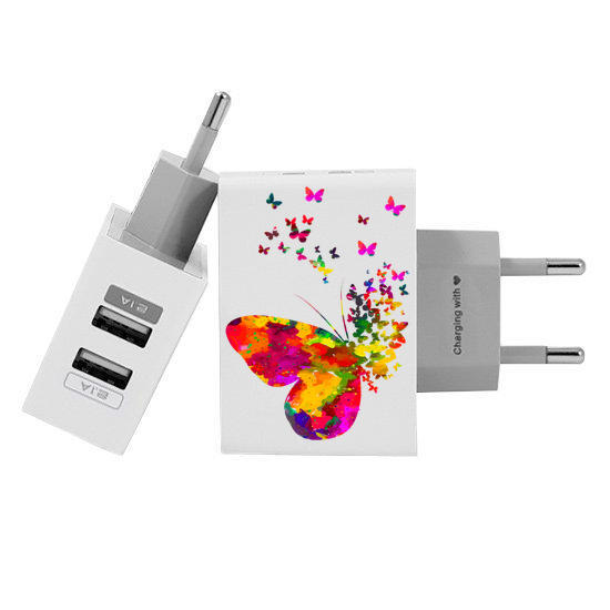 Customized Dual Usb Wall Charger for iPhone and Android - Floating Butterflies (EU plug compatible)