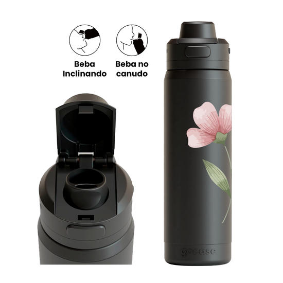 Garrafa Térmica Flip Pro + Ebook - Flor do Campo & Nome
