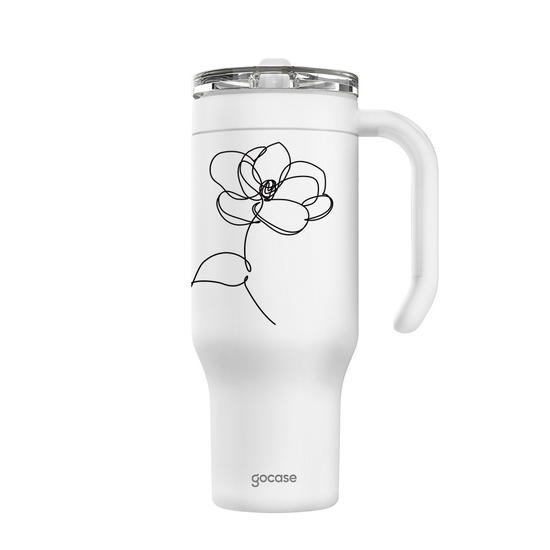 Copo Térmico Life + Ebook -  Flor Linear Com Inicial