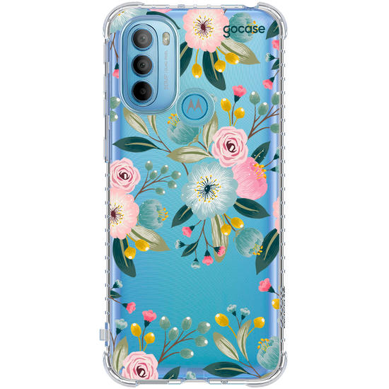 Capinha para celular  Floral Azul Rosa