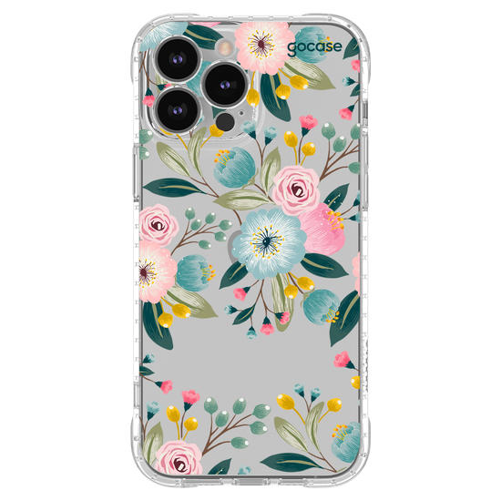 Capinha para celular  Floral Azul Rosa