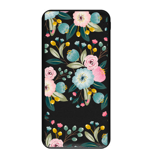 Carregador Portátil Fast Charge -  Floral Azul Rosa